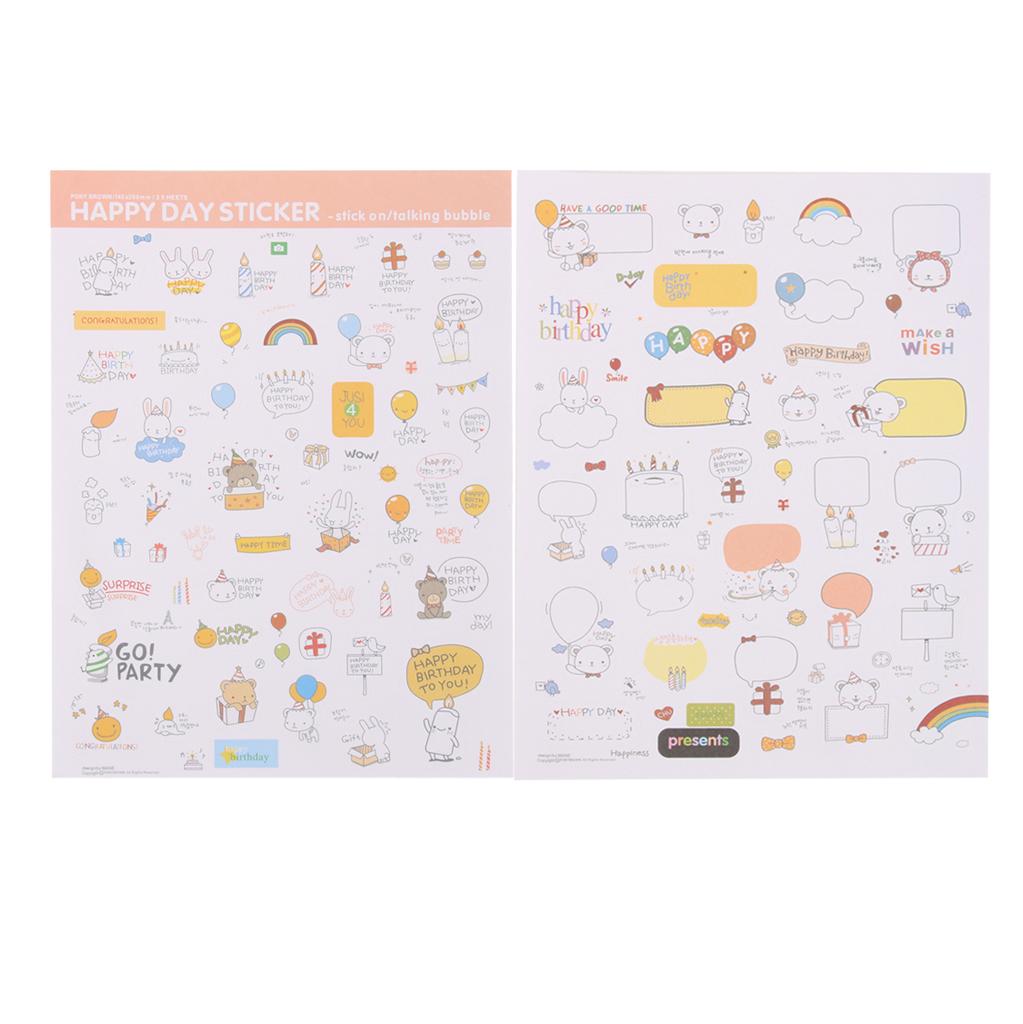 2 sheet Cute animals bear & rabbit happy day party diary note Paper stickers