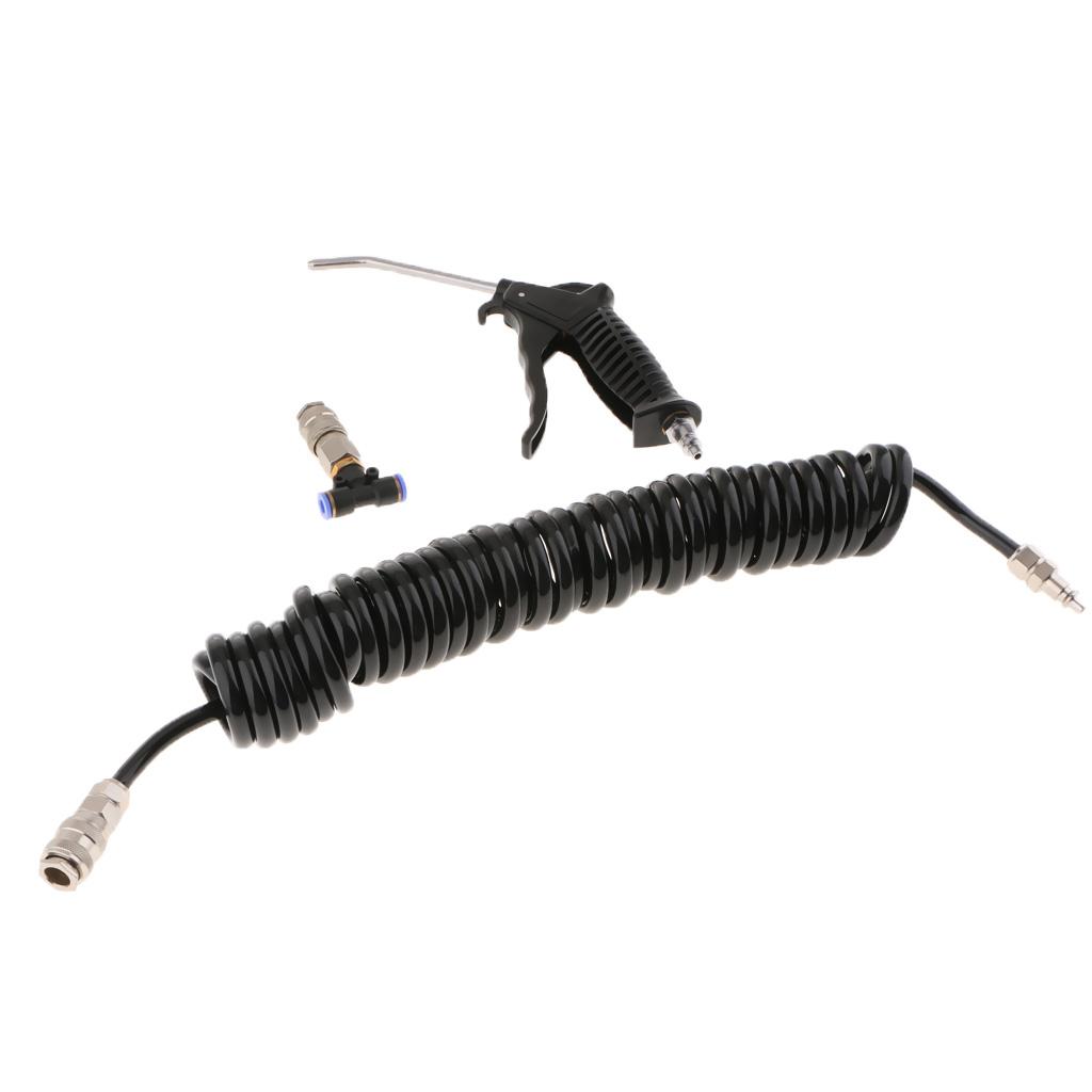 Heavy Duty Truck Air Duster Blow Gun Compressor with 5 Meter Long Coil Cleaning Tool Kit - Black