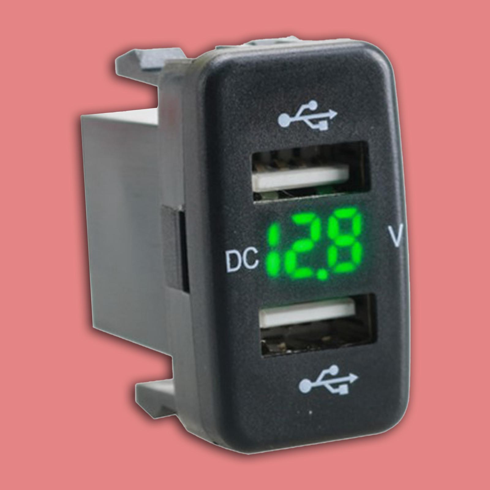 12-24V Mini Car Charger Socket Adapter Voltmeter Display for Toyota Green