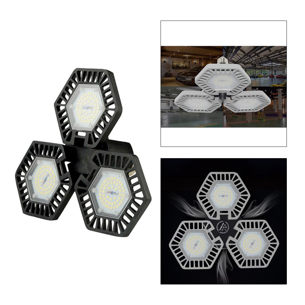Folding Deformable LED Garage Ceiling Lights Bulb E27 3 Panels 60W Black