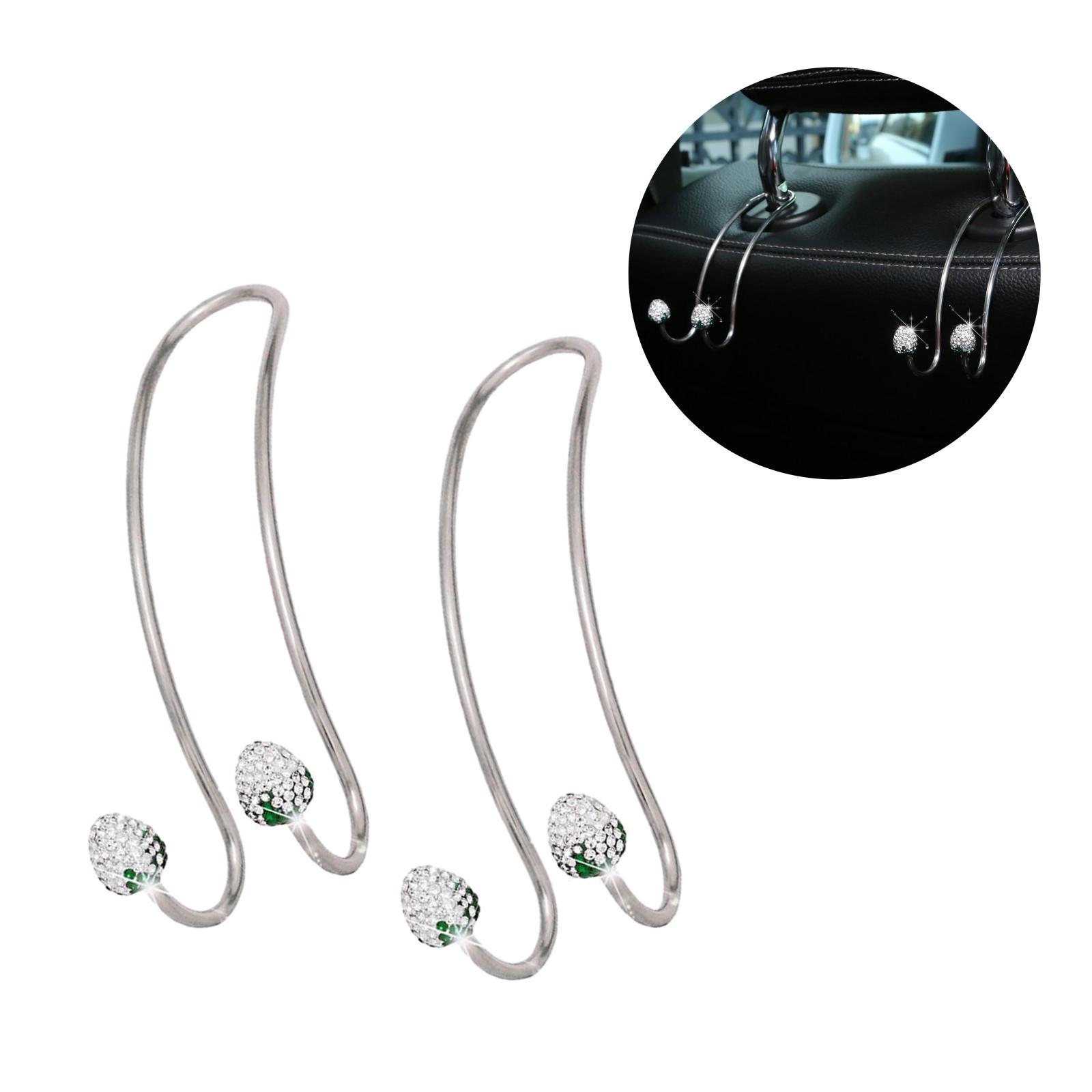 2 Pieces Universal Car Back Seat Headrest Hooks Metal Bling Hanger White