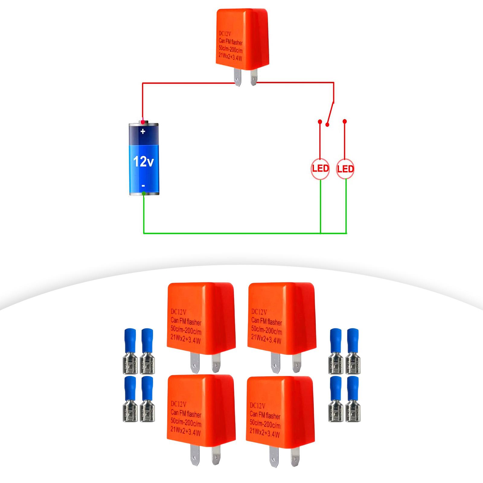 4Pcs 2 Pin 12V LED Flashing Relay Flasher Relay Waterproof Durable Universal