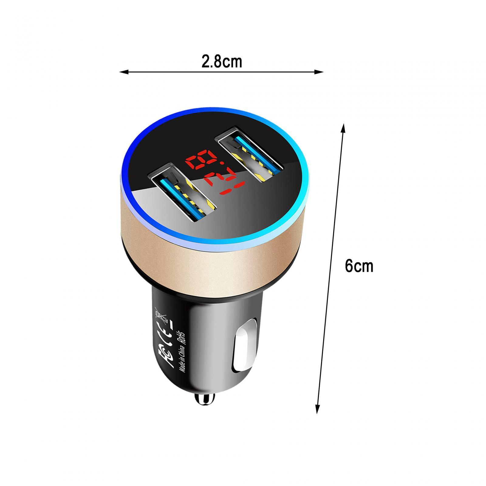 Car Charger with Voltage Dual Ports for Smartphones MP3 Cameras Gold