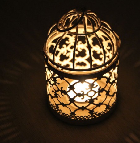 Electroplated Metal Birdcage Shape Tea Light Candle Holder  A-Gold