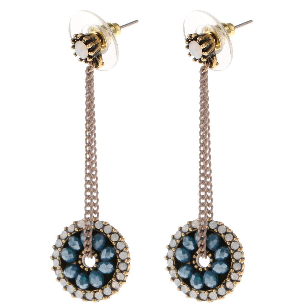 Fashion 1 Pair Women Crystal Round Circle Long Dangle Earrings Jewelry Charm