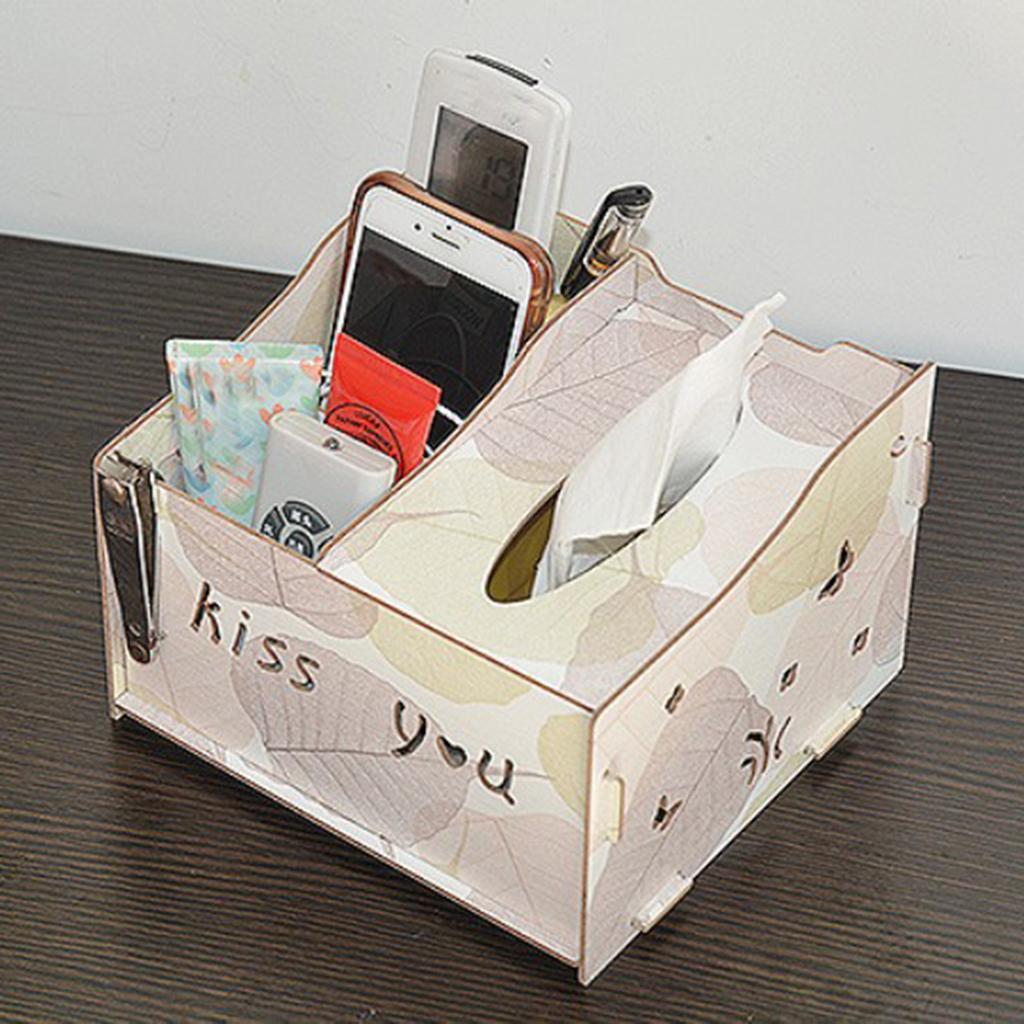 Multifunctional Wooden Tissue Box Remote Control Storage Box Pink