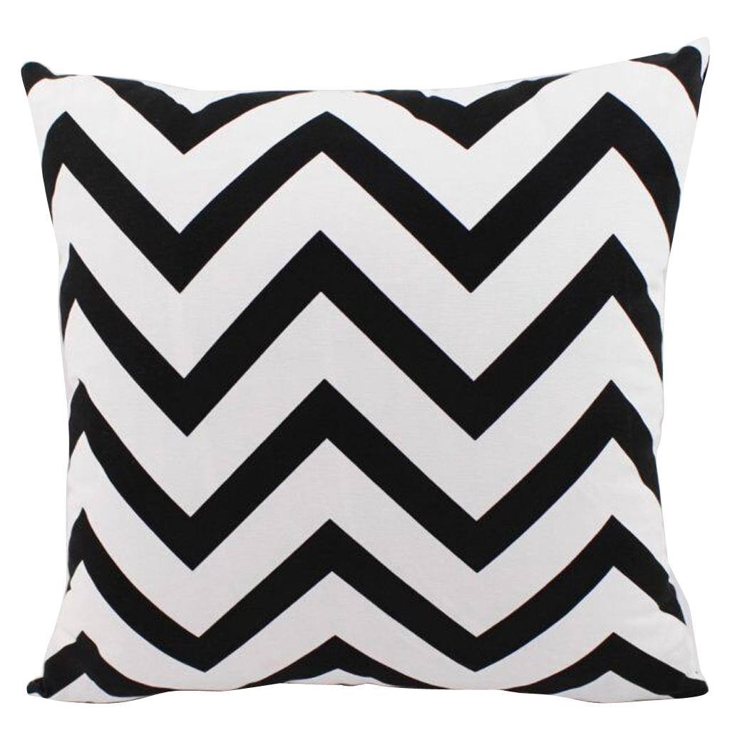 Canvas Stripe Printed Throw Pillow Cover Cushion Cover Pillowcase 60cm Black 