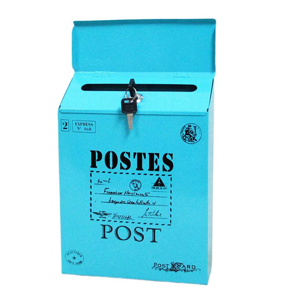 Creative Iron Mail/Letter/Post/Newspaper Holder Box Blue_Big Letters