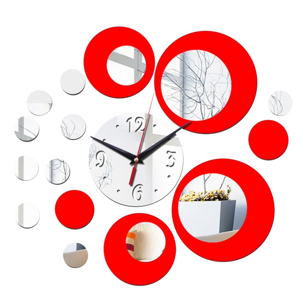 DIY Quartz Wall Clock Acrylic Mirror Clocks Living Room Decor Red 
