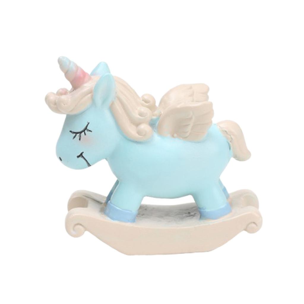 Resin Craft Unicorn Cupcake Cake Topper Figures Birthday Party Favors Blue