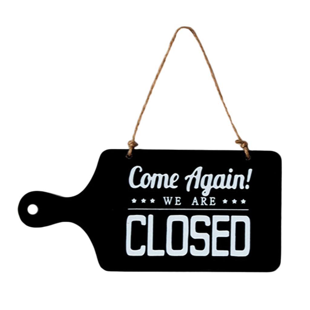 OPEN CLOSED Double Sided Wooden Plaque Sign Door Hanging Plaque Black