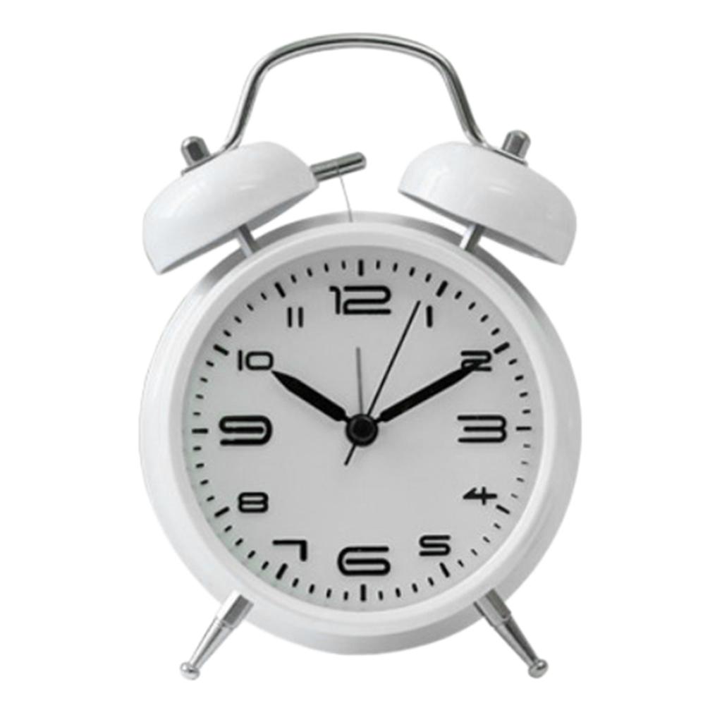 Classical Metal Alarm Clock Wind Up Mechanical Alarm Bell White