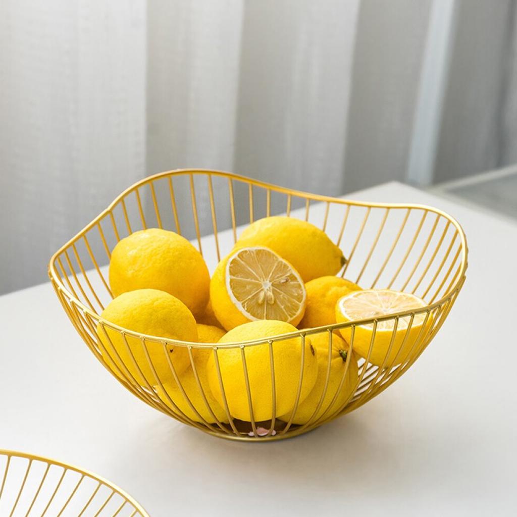 Stylish Geometric Golden Metal Wire Fruit Storage Bowl Basket Irregular B