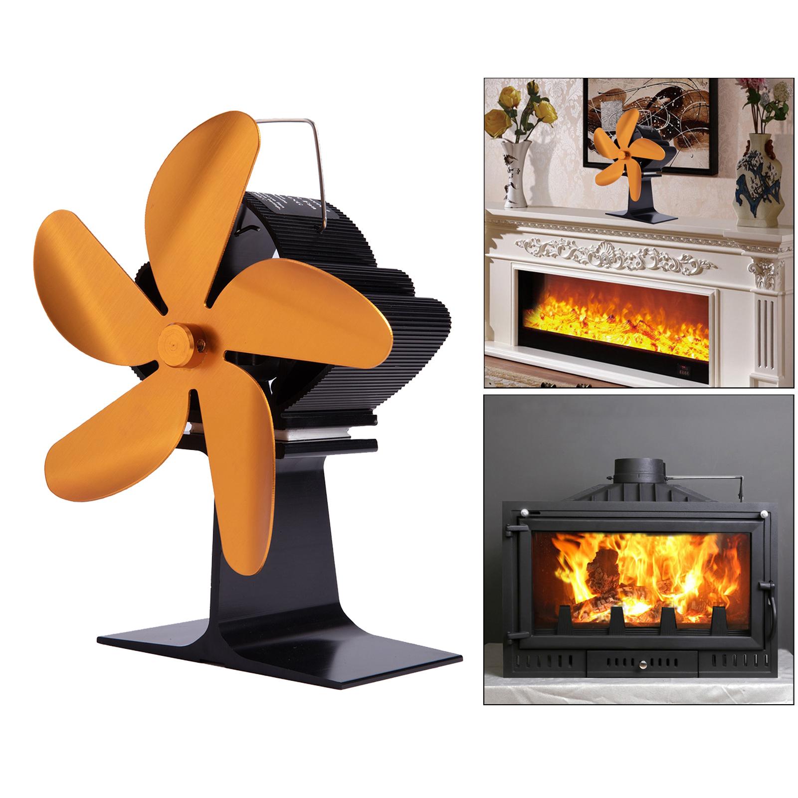 Wood Stove Fan Heat Powered Fireplace Log Burner Fireplace 5 Blades Golden