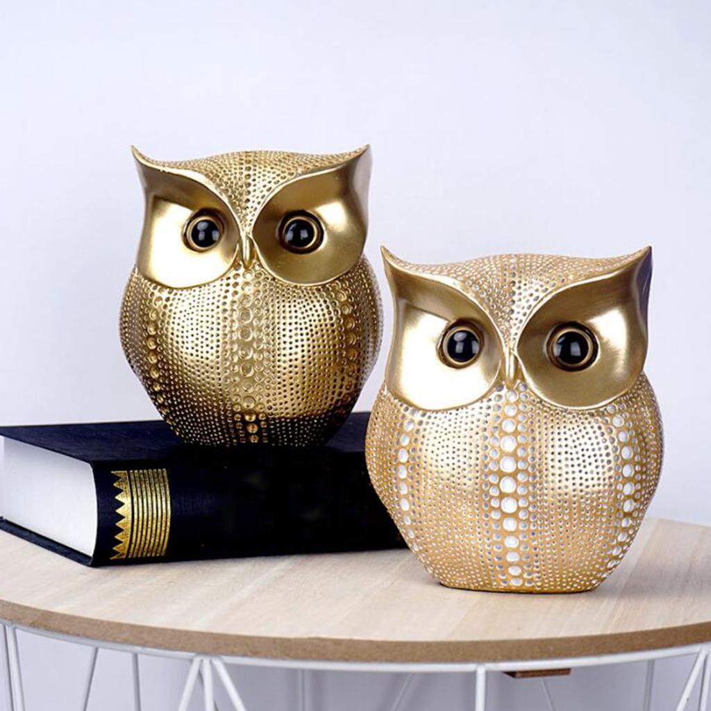 Chic Resin Art Owl Sculpture Ornament Figurine Statue Office Artwork Golden