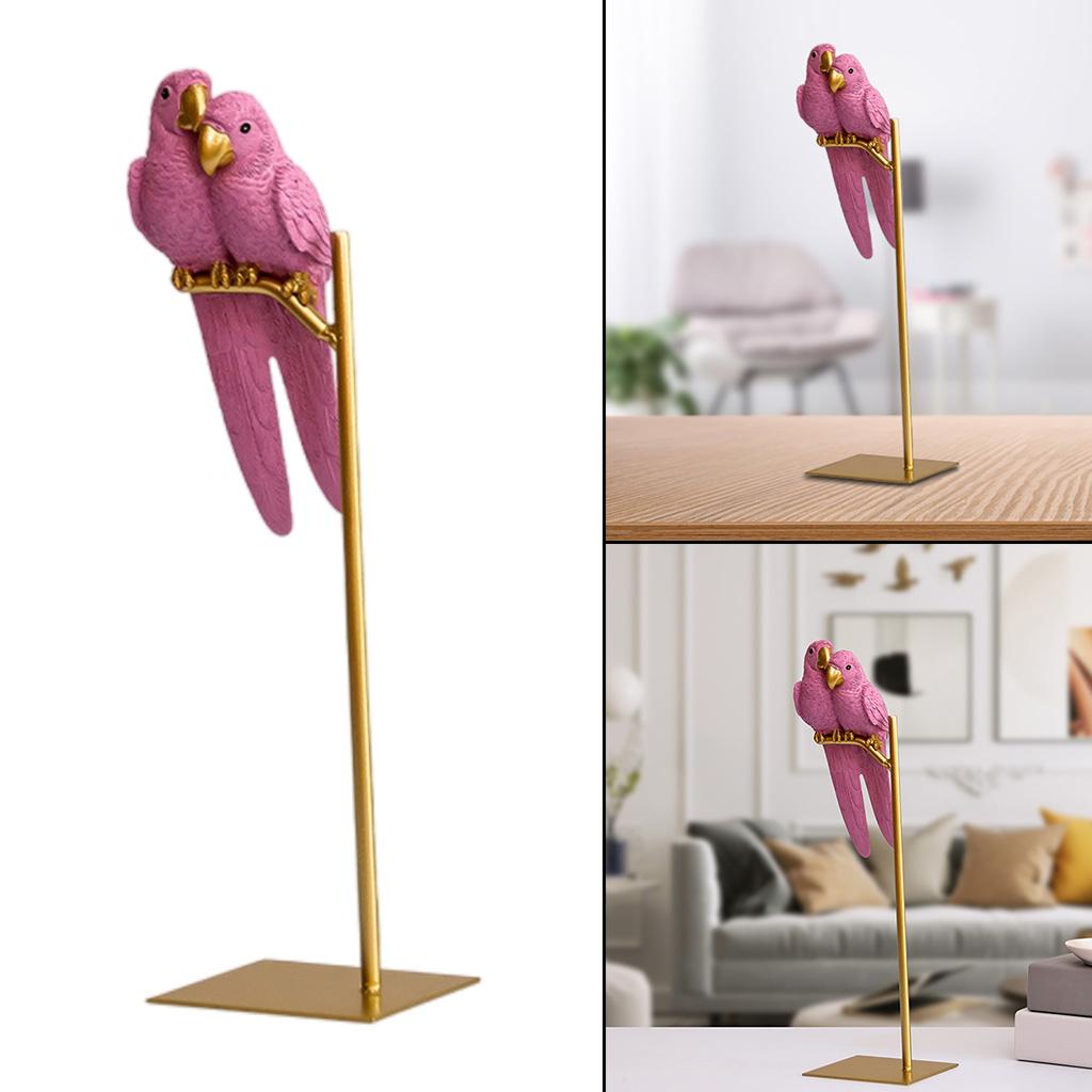 Resin Simulated Parrot Crafts Statue Sculpture Figurines Gift Cabinet Pink