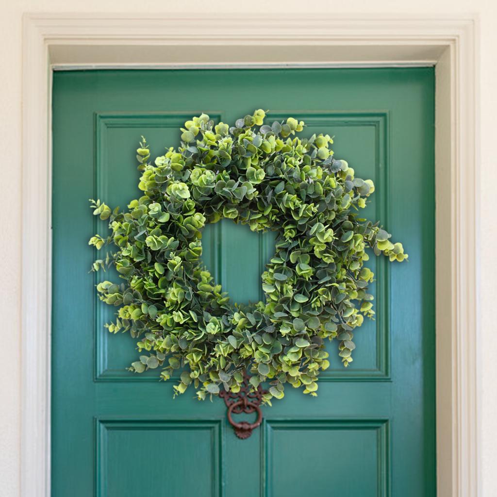 Artificial Wreath Fake Eucalyptus Leaf Front Door Hanging Green