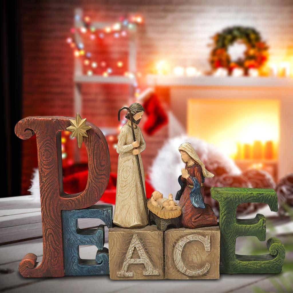 Christmas Nativity Scene Figures Resin Crafts Ornaments 24.5x16x5.2CM