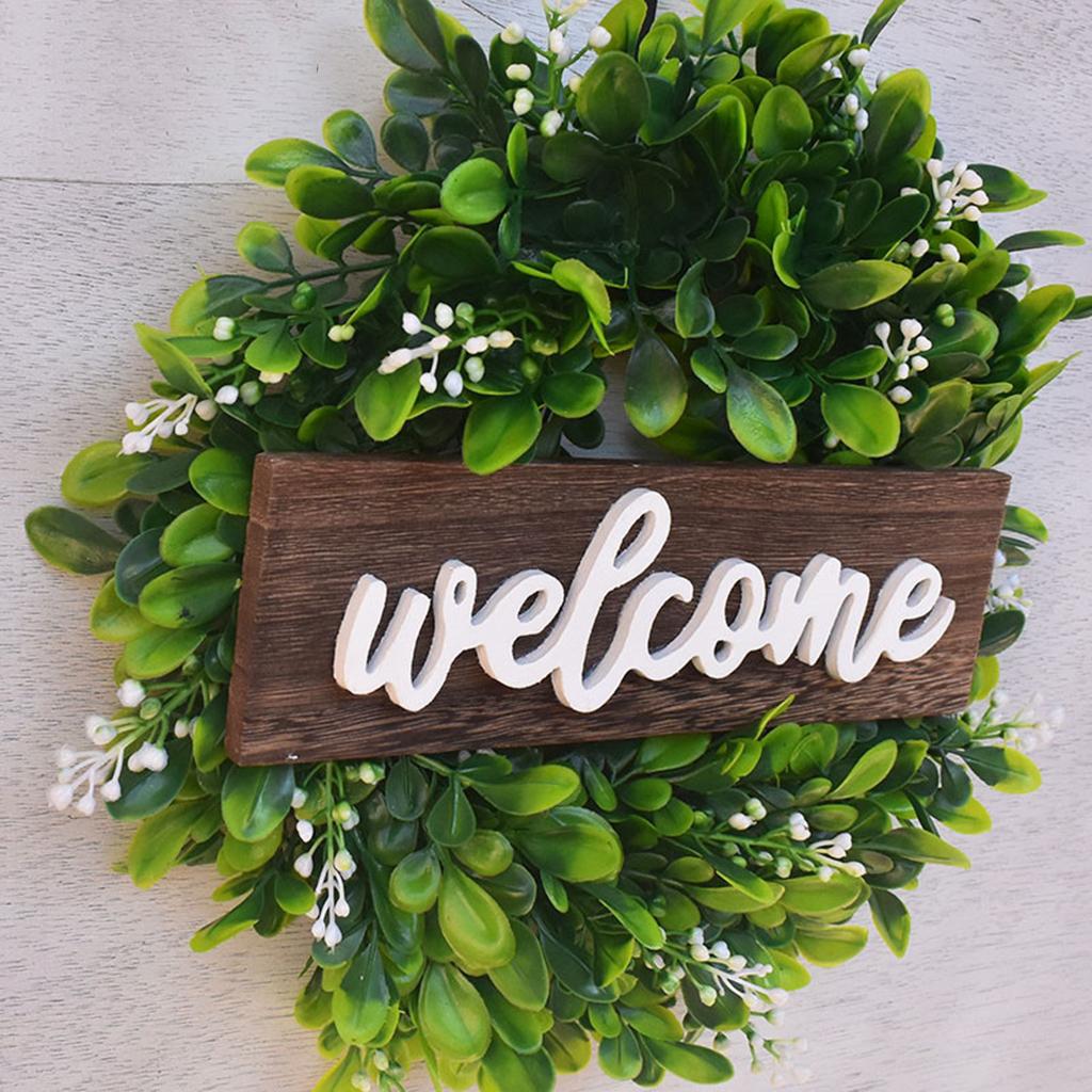 Front Door Wreath Welcome Wood Sign Farmhouse Artificial Eucalyptus Garland