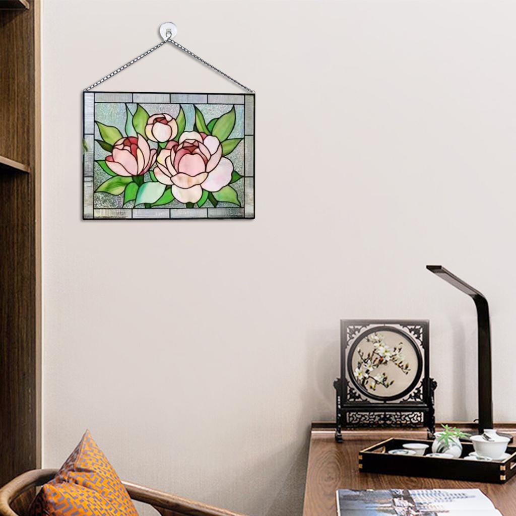 4x Stained Rectangle Windows Panel Wall Decor