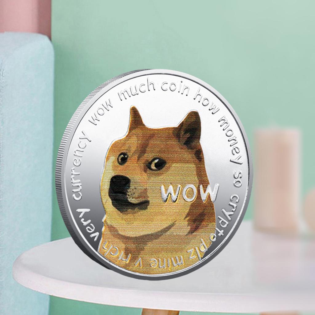 Dogecoin Doge Commemorative Coins Collectors Desktop Display Decor Silver