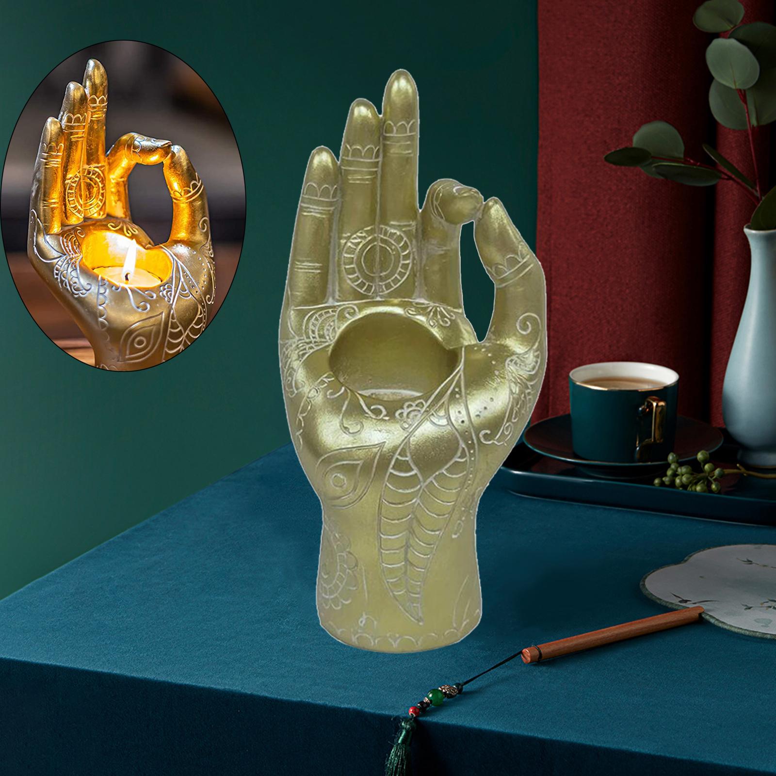 Buddha Yoga Mudra Hand Home Candle Holder Meditation Room Ornament Golden