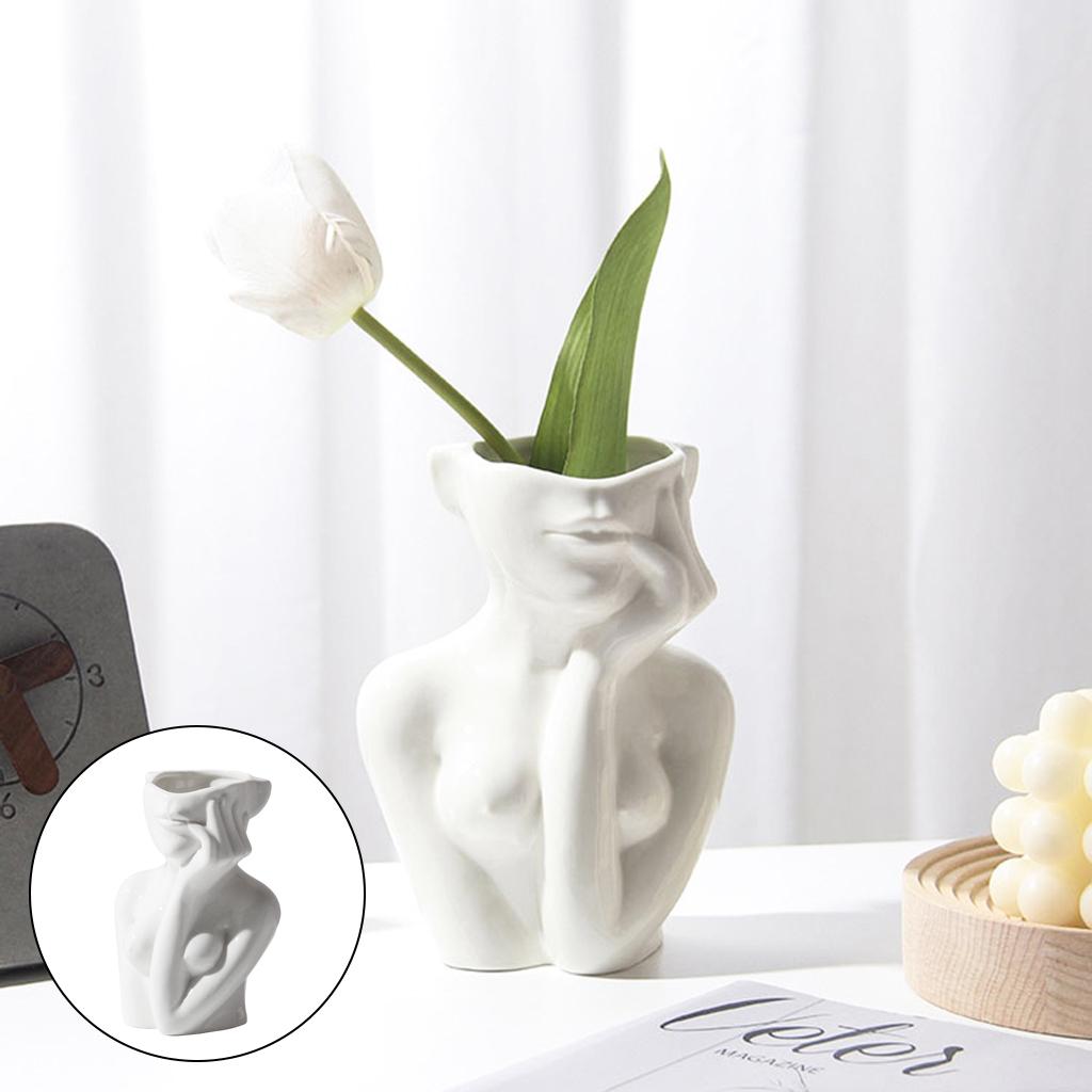 Ceramic Vase Human Body Face Nude Flower Pot Plant Planter 15.5x11.5x6CM