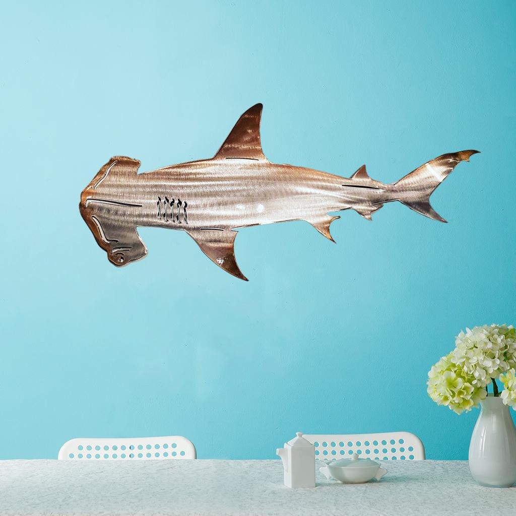 Large Metal Shark Wall Decor Art Ocean Fish Hanging Wall Sculpture B Small