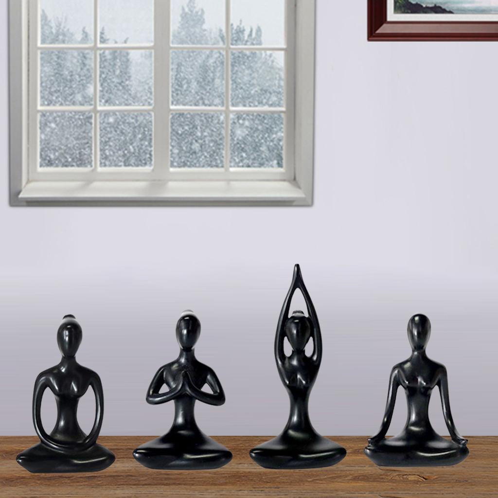 Meditation Yoga Figurine Sculpture Ornament Statue Cabinet Crafts Black