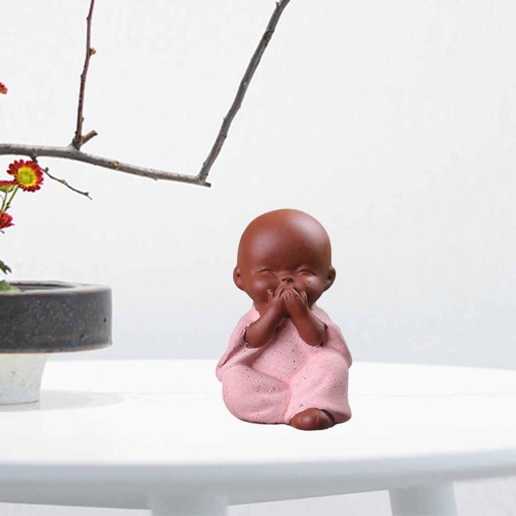 Mini Desk Decor Tea Craft Buddha Statue Monk Figurine Ceramic Bonsai Pink