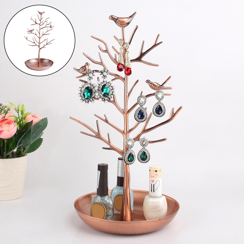 Jewelry Birds Tree Stand Storage Organizer Earring Necklace Holder Show Bronze
