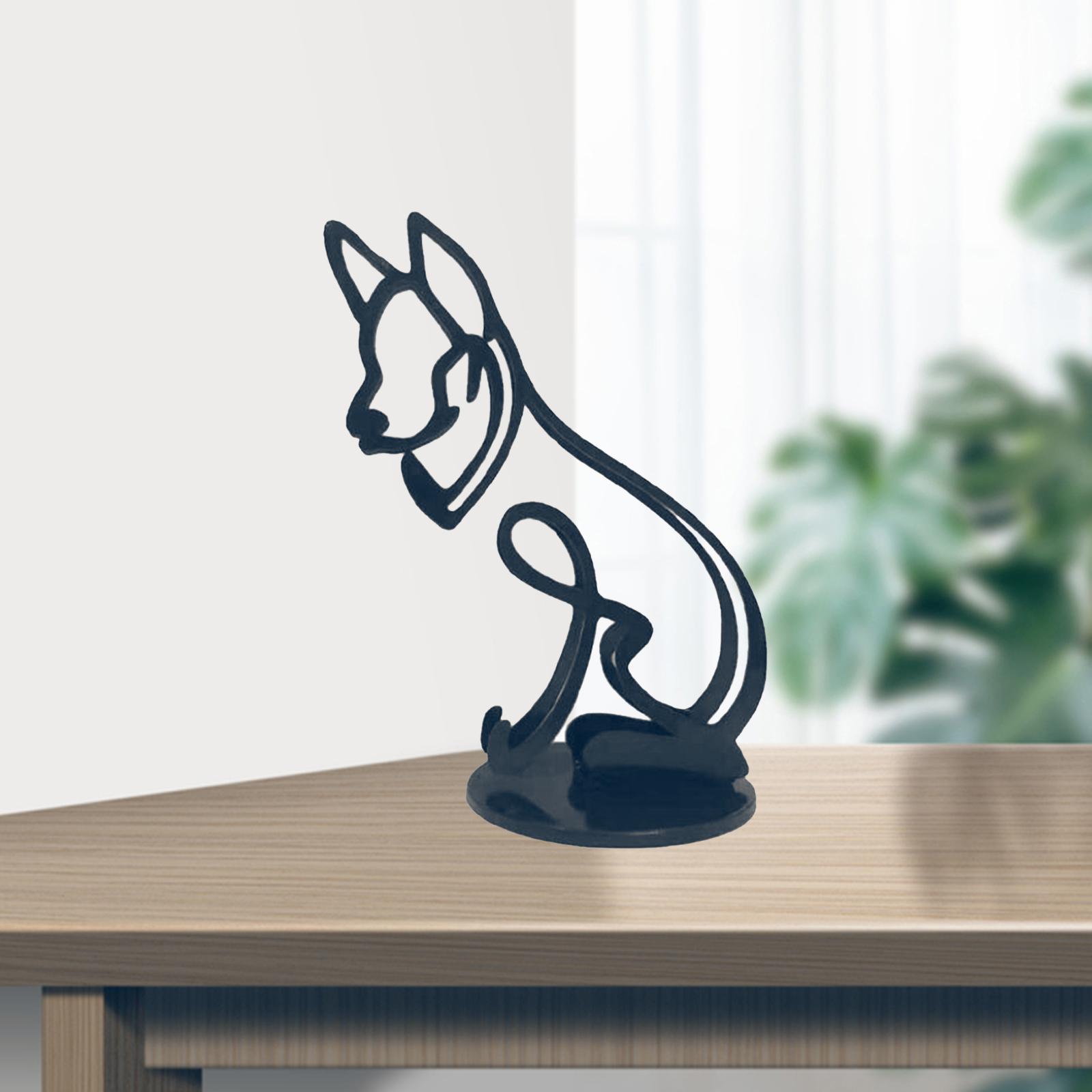 Dog Sculpture Creative Metal Art Animal Figurine Desktop Decoration Craft E