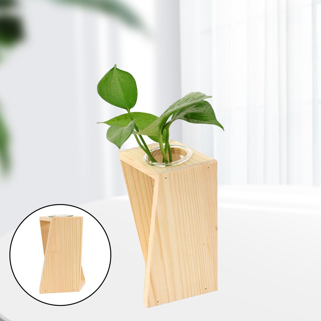 Wood Hydroponic Vase with Test Tube Desktop for Plants Home Garden Wooden