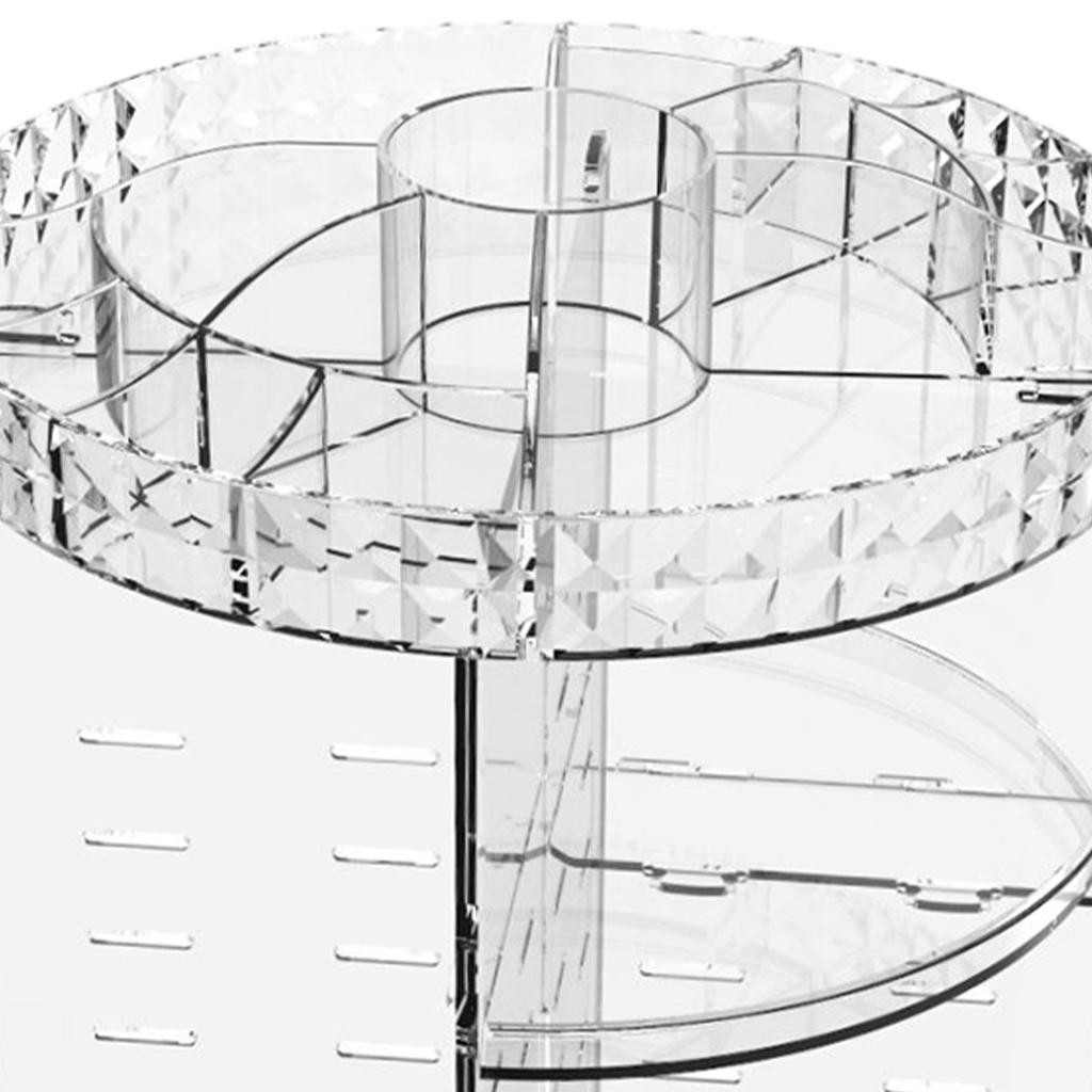 Rotating Makeup Organizer Adjustable Storage Rack Clear Diamond Pattern Edge