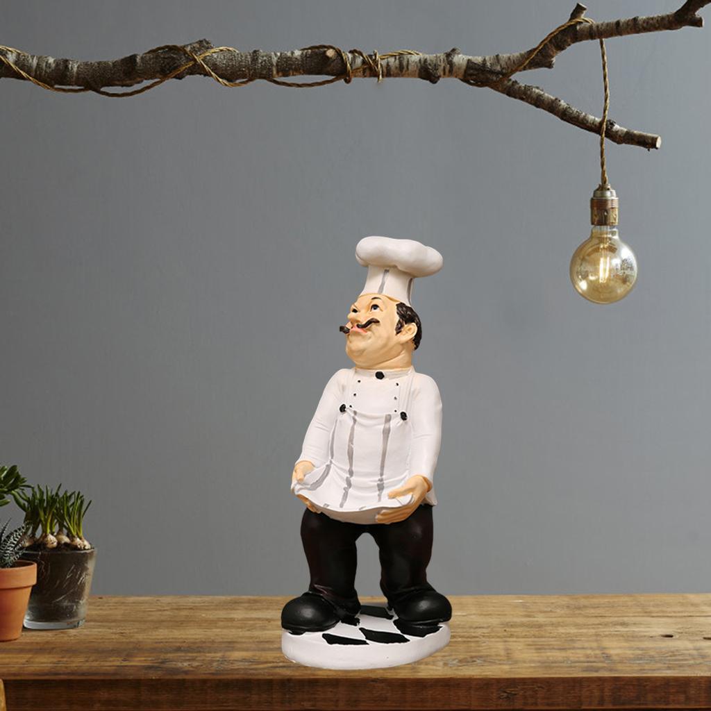 1x Resin Chef Figurine Statue Ornaments Bar Restaurant Kitchen Cafe Decor 11x12.5x28cm
