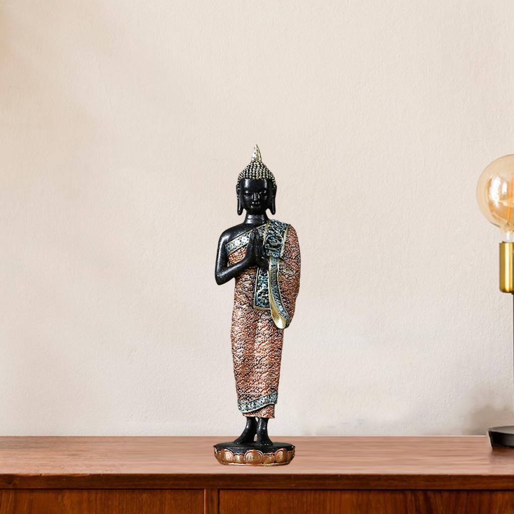 Meditating Buddha Statue Collectibles Sculpture Tabletop Artwork Decor Gift Black Stand Pose B