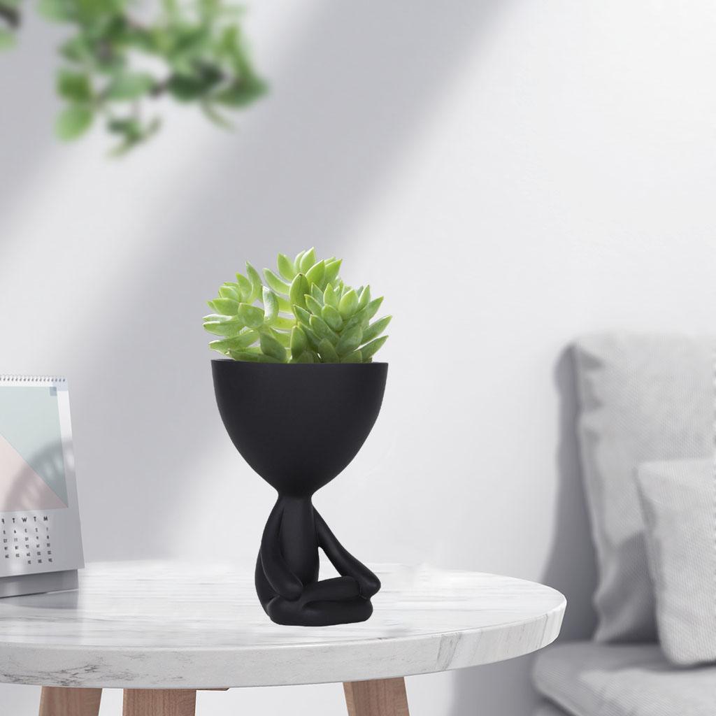 Humanoid Flowerpot Succulent Pot Crafts Tabletop Decor Cross-legged Black