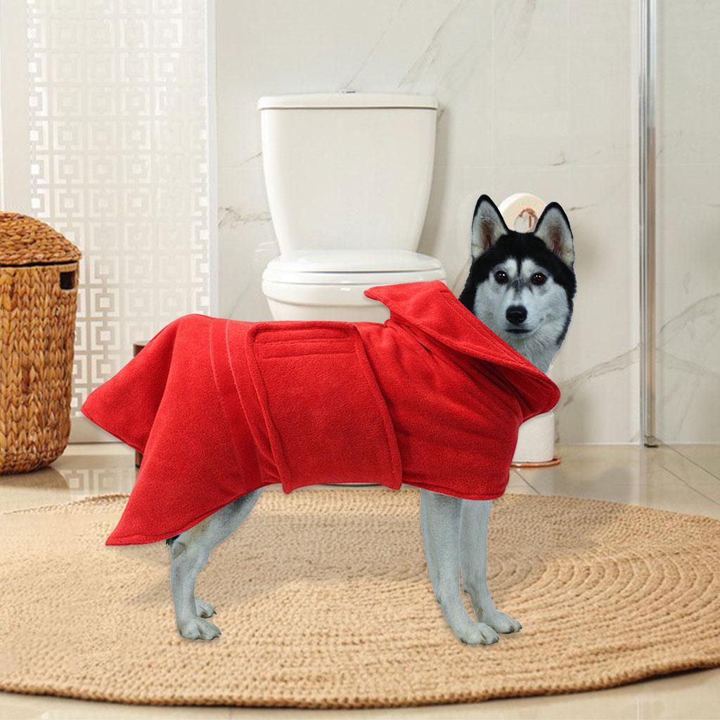 Adjustable Dog Bathrobe Bath Towel Fast Drying Grooming Accessory Red XL