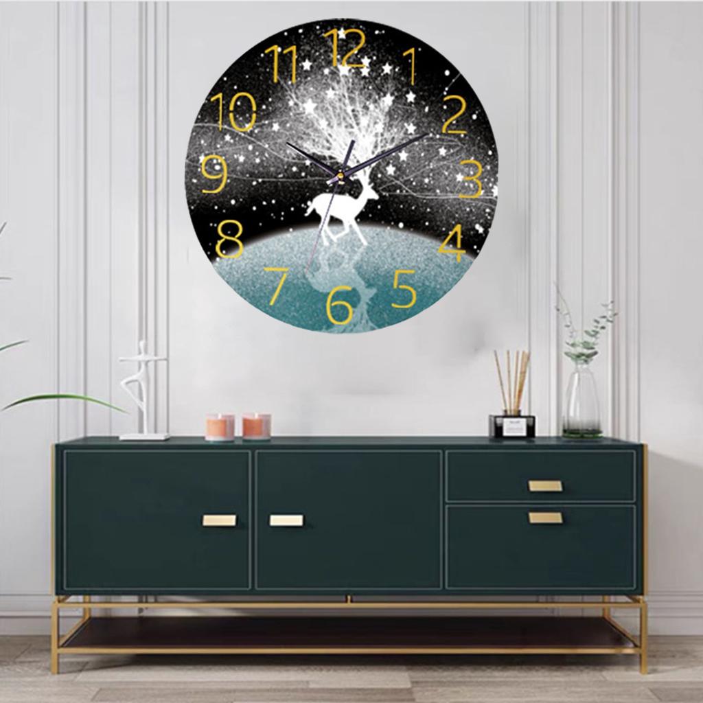 Decorative Wall Clock 12 inch Silent for Kitchen Bedroom Office Deer