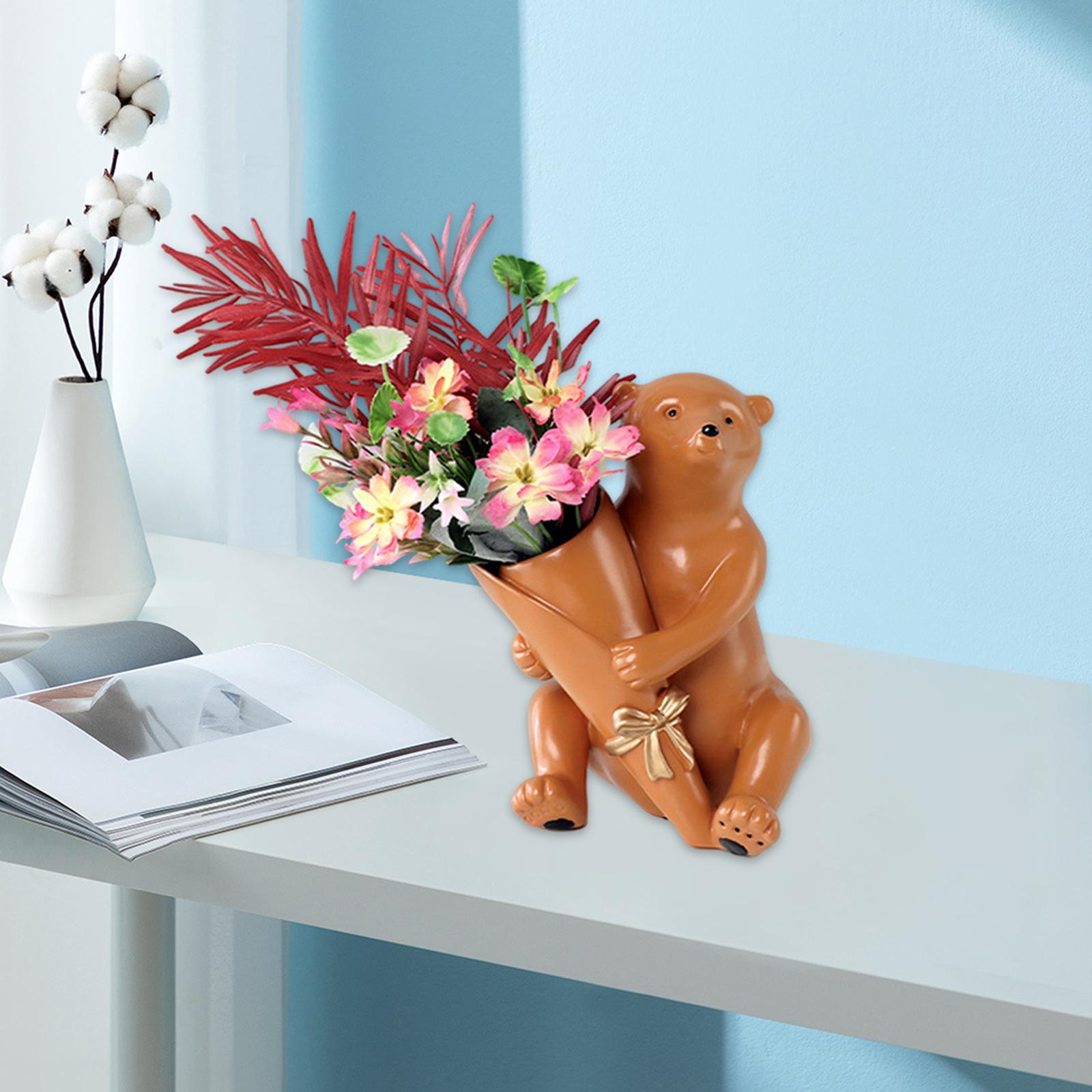 Modern Polar Bear Vase Ornament Desktop Wedding Gift Centerpiece Pot Brown