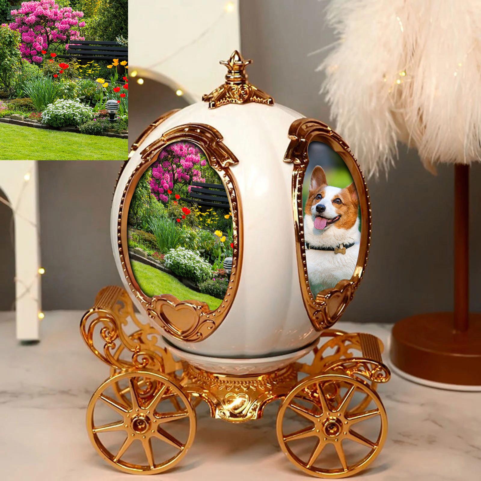 Photo Frame Music Box Rotating Picture Display for Bedroom Desktop Gold