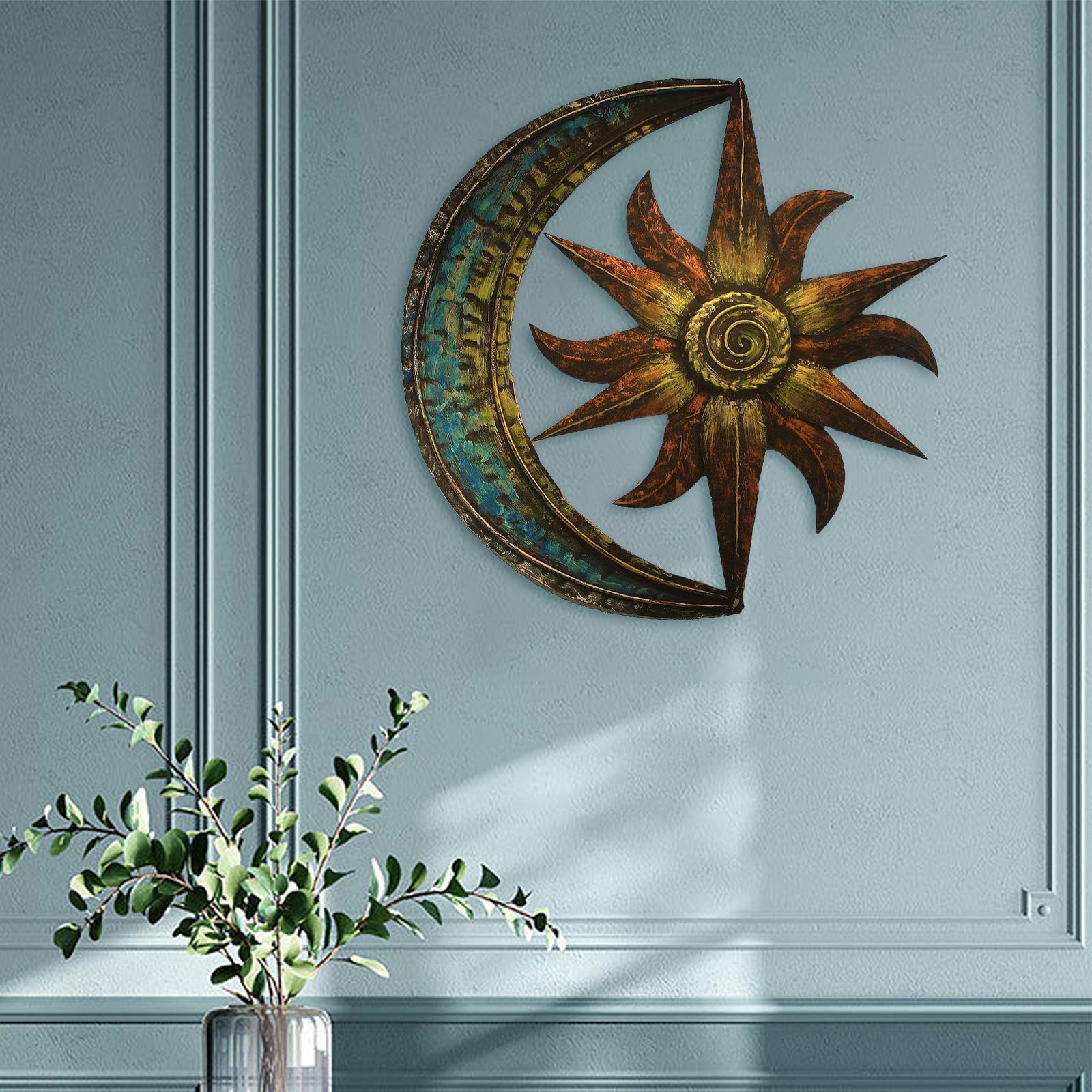 Sun Moon Metal Wall Art Sculpture Celestial Lawn Bathroom 30cm