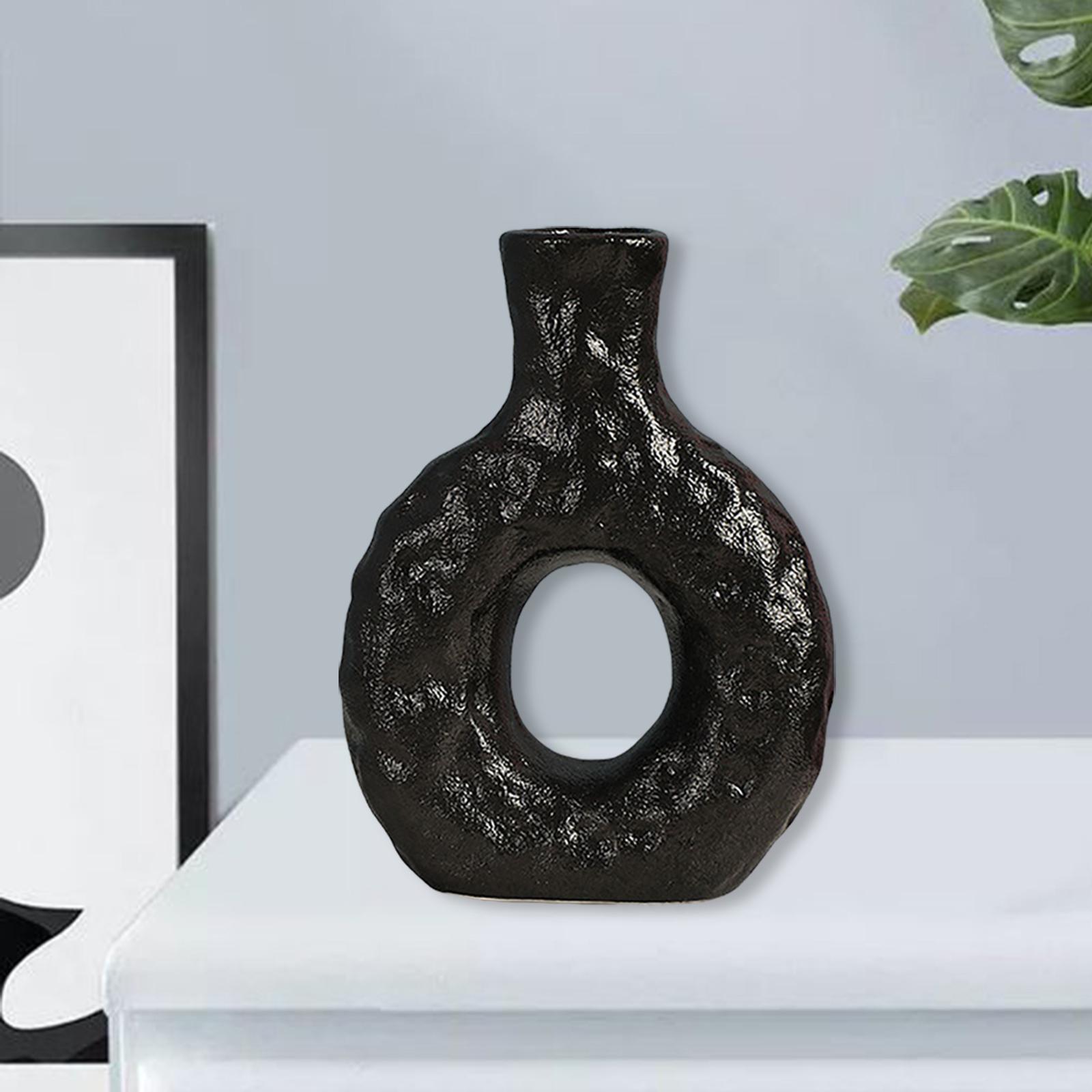 Modern Ceramic Vase Art Crafts Dry Flower Vase for Home Bedroom Garden Black