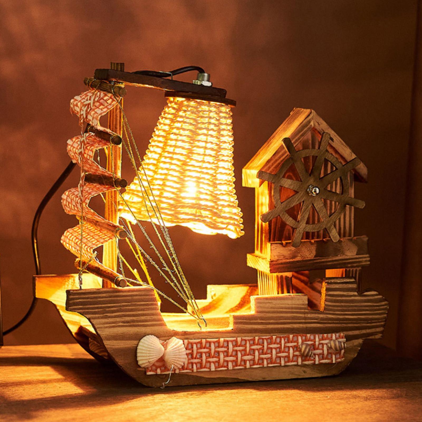 Wood Sailboat LED Night Light Music Box NightLight Lamp for Wedding Sleeping