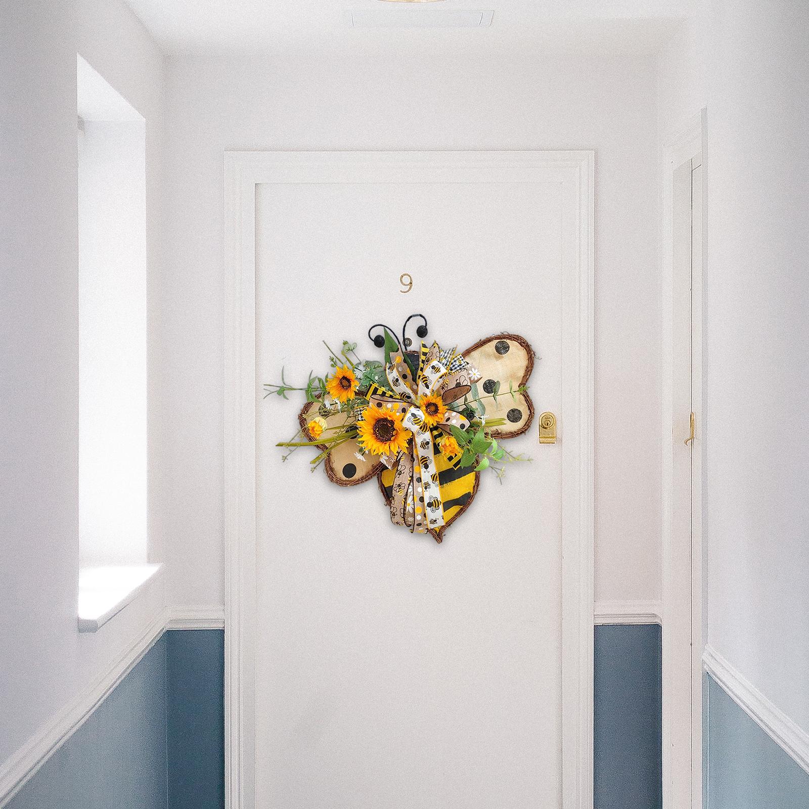 Sunflower Bee Wreath Handmade Spring Wreath Door Hanging for Fireplace