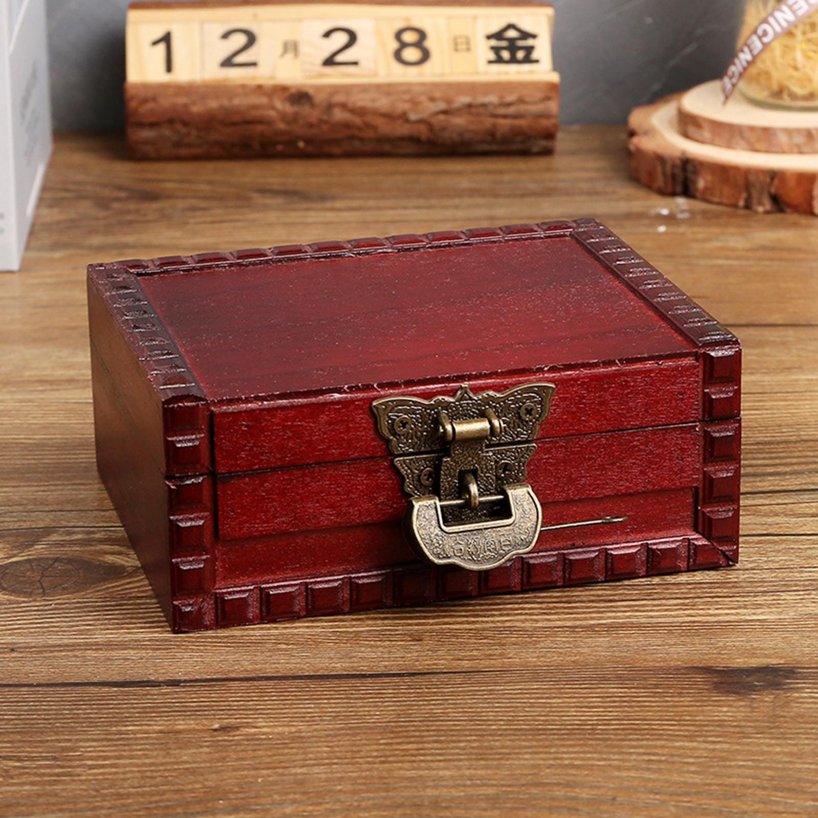Vintage Style Wooden Box Decorative Jewelry Gift Storage Box with Lock with Lock