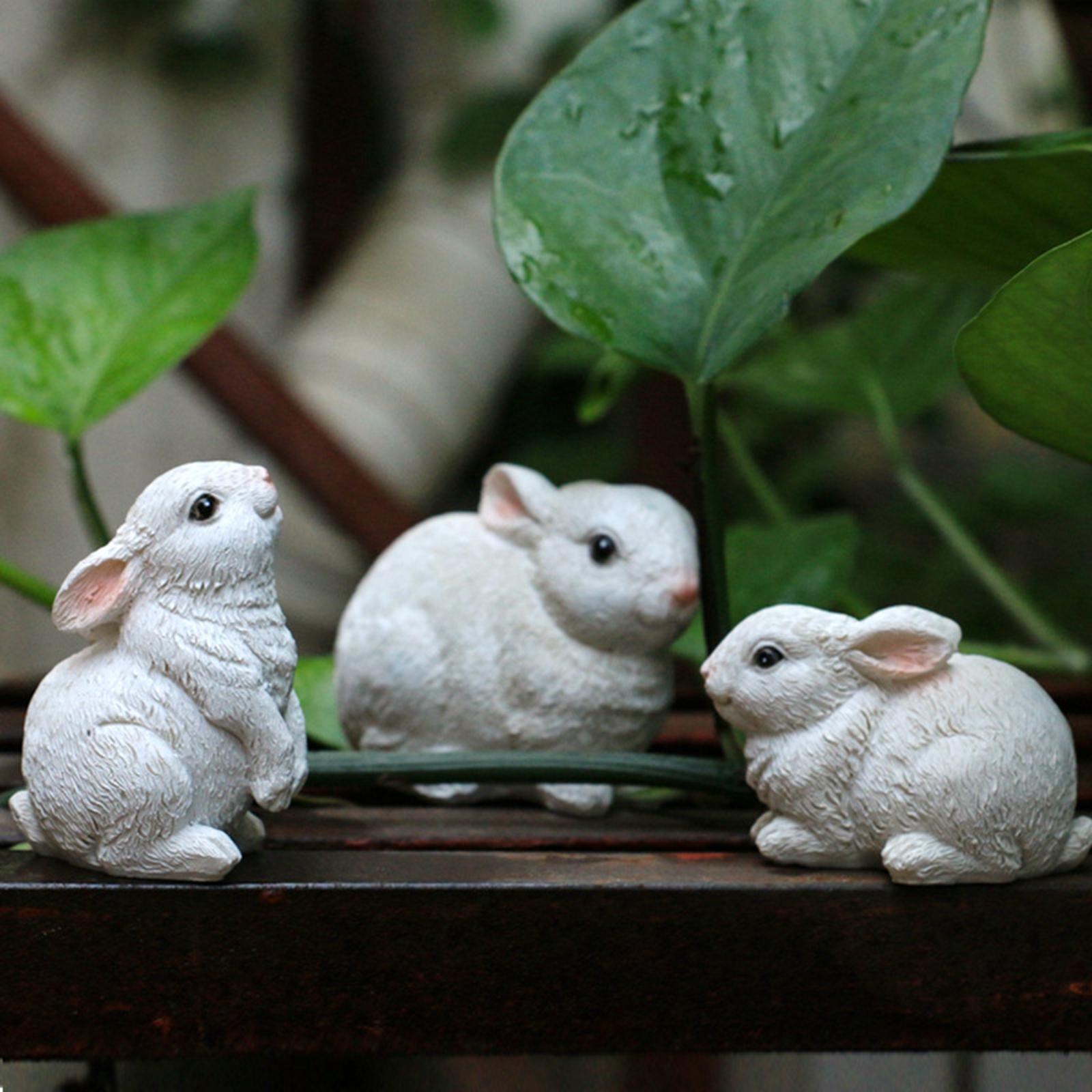 3x Bunny Figurines Miniature Rabbit Statue for Car Dashboard Office Weddings