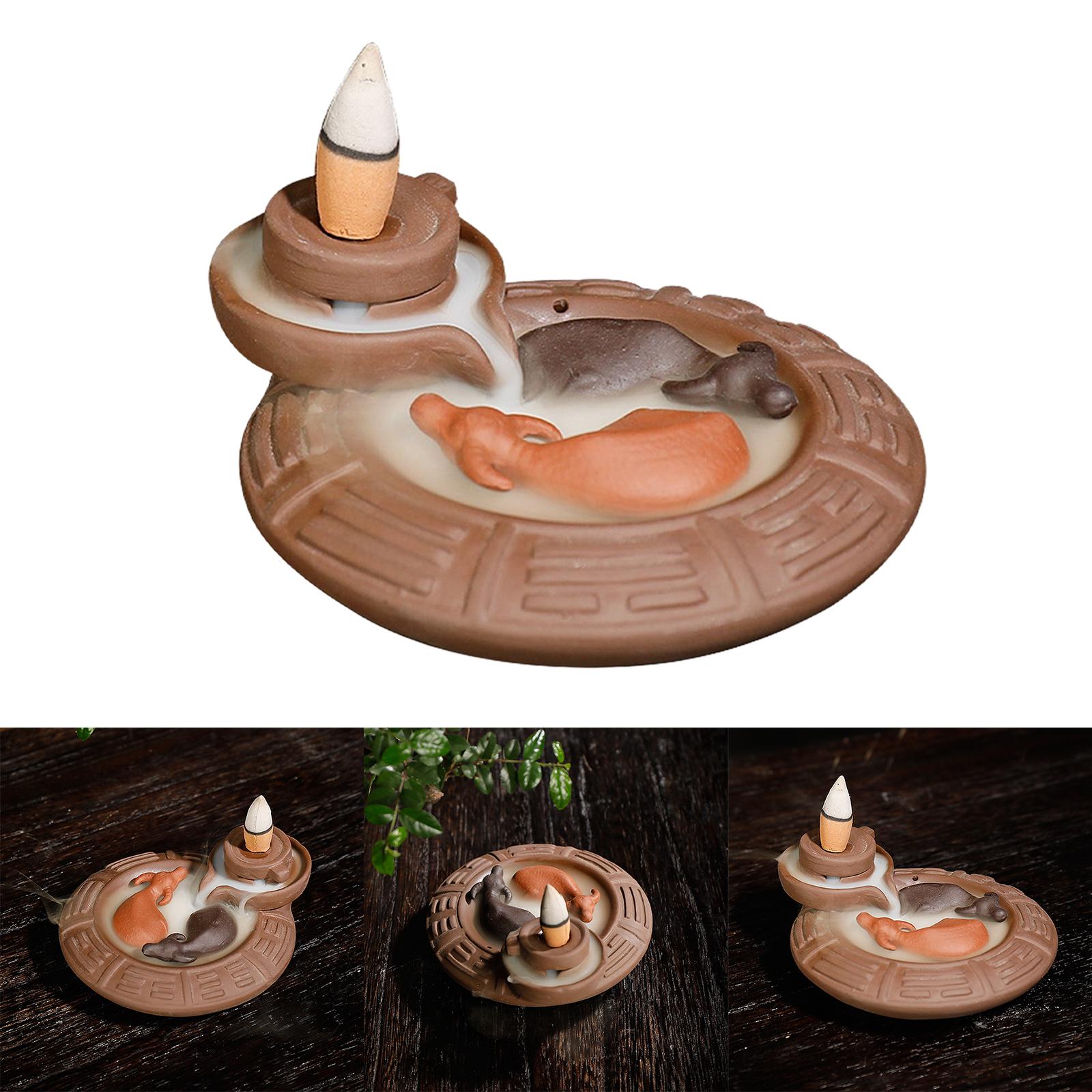 Retro Style Backflow Incense Burner Incense Holder Figurine for Zen Tabletop