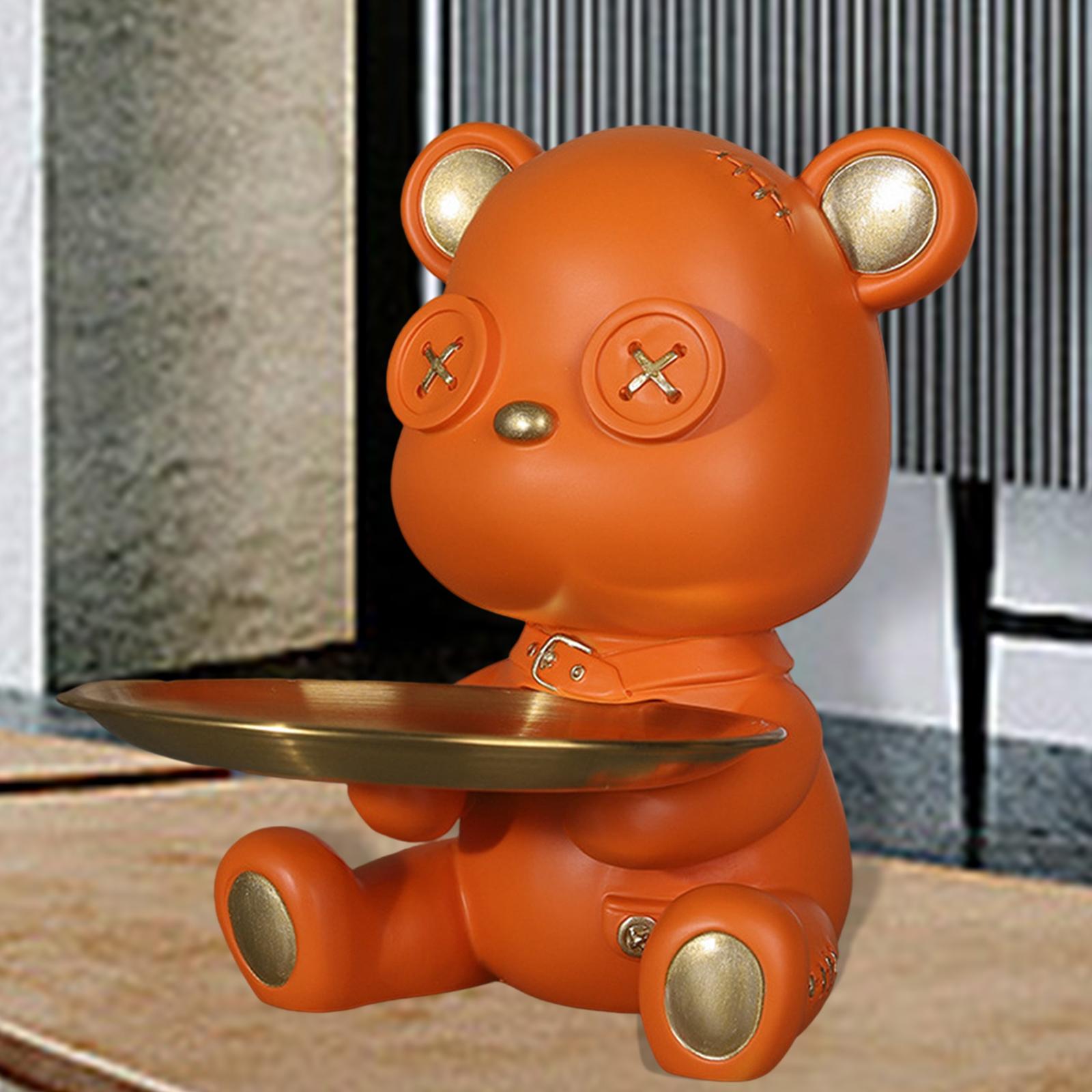 Bear Storage Tray Statue Desk Sundries Container Fashion Sculpture Orange