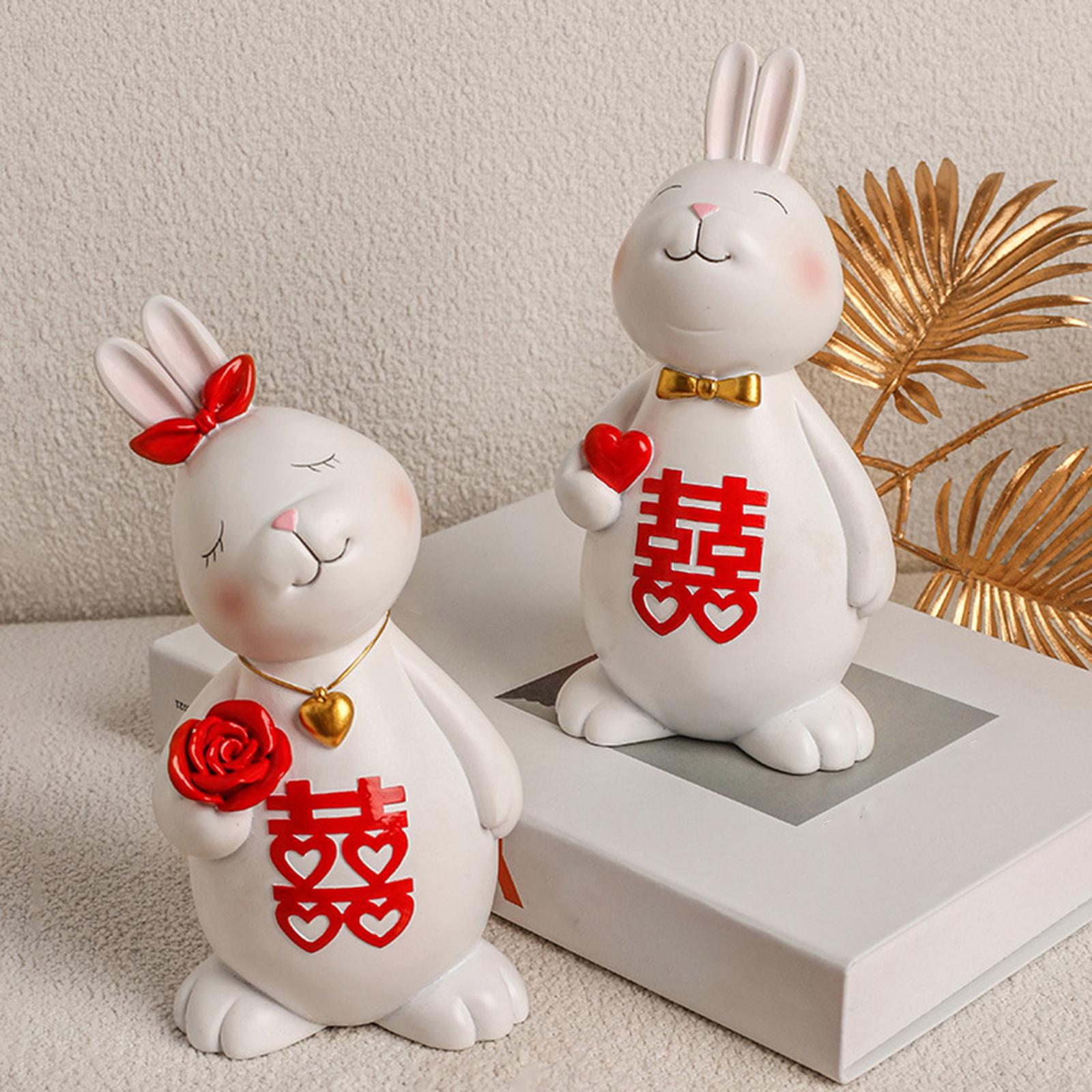 Cute Couple Rabbit Ornament Figurine Sculpture Statue Office Decoration